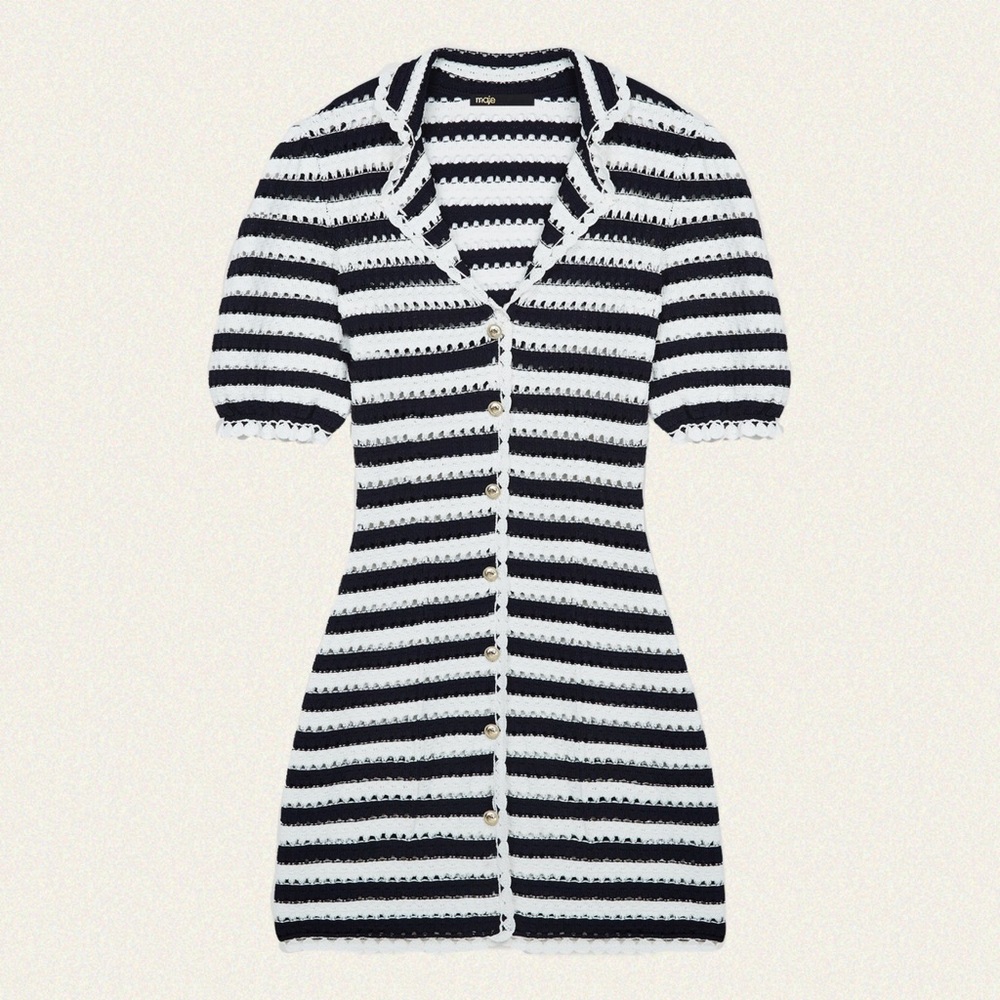 Maje Rosette Striped Crochet Look Dress